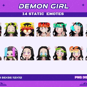 14 Demon Fighter Static Anime Emotes, 14 Anime Demon Girl Fighter Static Emotes Twitch Discord Youtube Emotes