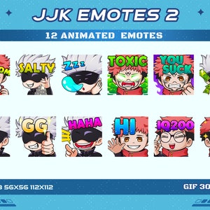 Paquete de 12 gestos de anime animados de usuario de JJK Curse 2, Paquete de 12 gestos de anime animados de JJK Curse Twitch Discord Youtube Paquete de gestos 2