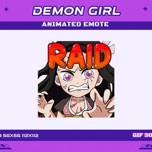 Raid Demon Fighter Girl Animated Anime Emote, Raid Anime Demon Girl  Animated Emote, Twitch Discord Youtube Emote