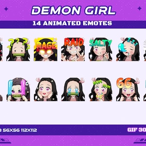 14 Demon Fighter Animated Anime Emotes, 14 Anime Demon Girl Fighter Animated Emotes Twitch Discord Youtube Emotes