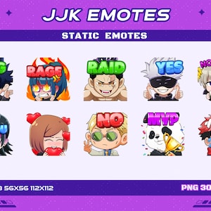 10 JJK Curse User Static Anime Emotes Pack 1, 10 JJK Anime Static Emotes Twitch Discord Youtube Emotes Pack 1