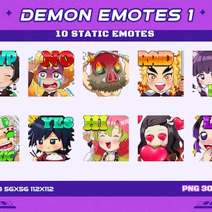 10 Demon Fighter Static Anime Emotes, 10 Anime Demon Fighter Emotes Twitch Discord Youtube Emotes