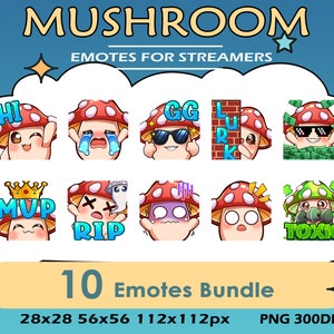 Mushroom Emotes For Streamer, Twitch Discord Emotes For Mushroom Streamers, Mushroom Static Emotes Bundle