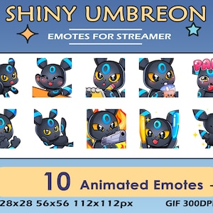 10x Shiny Umbreon Twitch Animated Pack Emotes, Twitch Discord Youtube Pack Emotes For Shiny Umbreon, Shiny Umbreon Animated Emotes Bundle