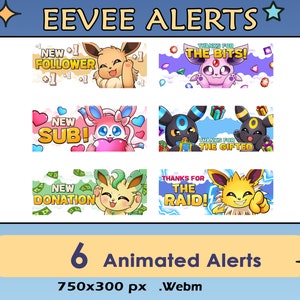 Anime Eevee Animated Twitch Alerts, Stream Alerts Animated Follower, Sub, Donation, Raid, Bits, Gifted, Webm File, Anime Eevee Twitch Alerts