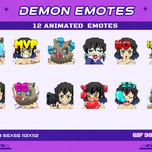 12 gestos de anime animados de Demon Fighter, 12 gestos animados de cabeza de cerdo de Demon Fighter de anime Twitch Discord Youtube Emotes