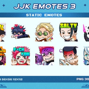 10 JJK Curse User Static Anime Emotes Pack 3, 10 JJK Anime Static Emotes Twitch Discord Youtube Pack 3 Emotes