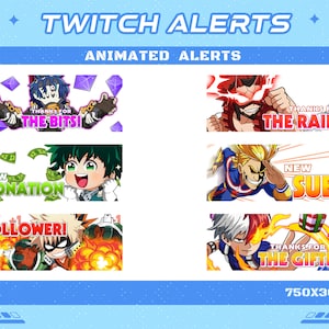 6 School Hero MHA Twitch Animated Alerts, 6 School Hero New Sub, Donation, Follower Raid Bit Gifted Webm Stream Overlay Anime Animated Alert