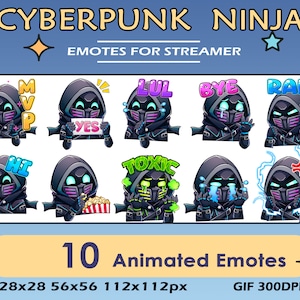 Cyberpunk Ninja Animated Emotes: Streamer Pack (10 GIF)