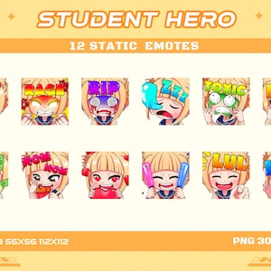 12 Transform Girl Hero Static Anime Emotes, 12 School Hero Static Emotes Twitch Discord Youtube Emotes