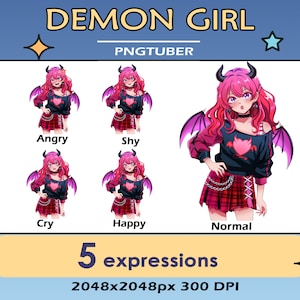 Demon Girl - High School Girl PNGtuber, 5 Expressions PNGtuber, Cute Kawaii Demon Girl