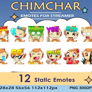 12x Chimchar Pack Twitch Static Emotes, Chimchar Twitch Discord Youtube Emotes For Streamers,  Youtuber, Chimchar Static Emotes Bundle