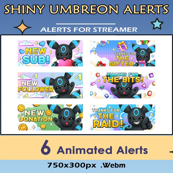 Shiny Umbreon Animated Twitch Alerts, Stream Animated Follower, Sub, Donation, Raid, Bits, Gifted, Webm File, Shiny Umbreon Twitch Alerts