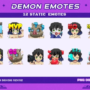 Gestos de anime estáticos de Demon Fighter de cabeza de cerdo, 12 gestos de anime de Demon Fighter Twitch Discord Youtube Emotes
