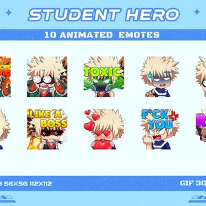 10 Great Explosion Student Hero Animated Anime Emotes, 10 School Hero Animated Emotes Twitch Discord Youtube Emotes