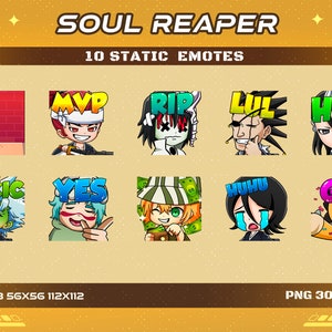 10 emote anime statiche di Soul Reaper, 10 emote di Soul Reaper emote Twitch Discord Youtube
