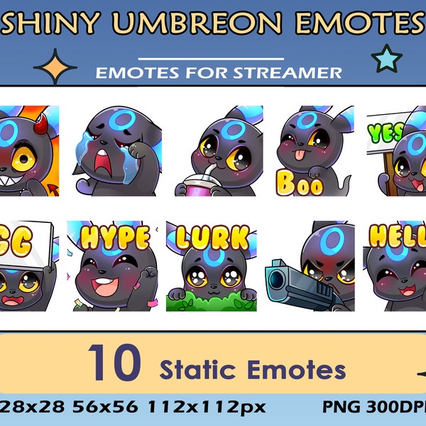 10 Shiny Umbreon Twitch Pack Emotes, Twitch Discord Youtube Boo, GG Shiny Umbreon Pack Emotes For Streamers, Pokemon Static Emotes Bundle
