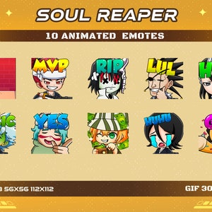 10 Soul Reaper Animated Anime Emotes, 10 Soul Reaper Animated Emotes Twitch Discord Youtube Emotes