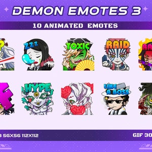 10 Demon Fighter Animated Anime Emotes Pack 3, 10 Animated Anime Demon Fighter Emotes Twitch Discord Youtube Emotes Pack 3