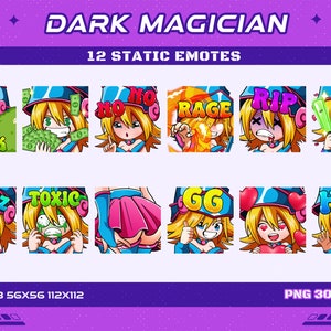 12 statycznych emotikonów anime Dark Magician, 12 statycznych emotikonów Dark Magician Twitch Discord Youtube Emotes