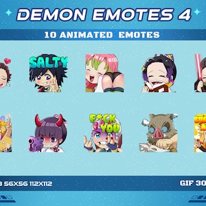 Pacchetto 4 di 10 emote animate per Demon Fighter, pacchetto 4 di 10 emote animate per Demon Fighter per Twitch Discord Youtube