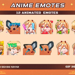 12 CSM Animated Anime Emotes, 12 CSM Animated Emotes Twitch Discord Youtube Emotes