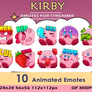 Kirby Animated Emotes Pack: Twitch, Discord, YouTube (Digital Download)