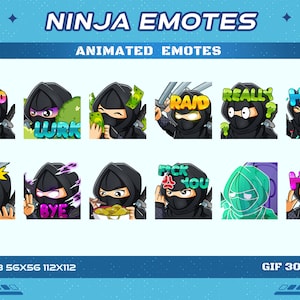 12 Japanese Ninja Animated Emotes, Gamer Japanese Ninja Animated Twitch Discord Youtube Emote