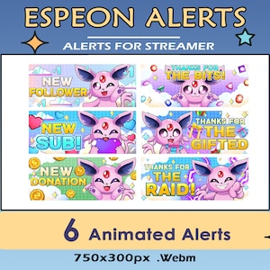 Anime Espeon Animated Twitch Alerts: Streamer Pack (Webm File)
