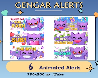 Gengar Animated Twitch Alerts: Follower, Sub, Donation (Webm File)