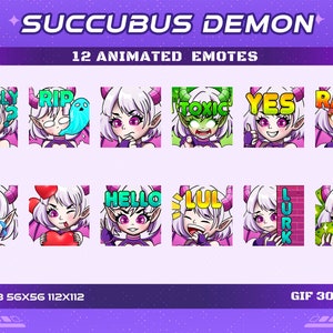 12 Succubus Demon Girl Animated Emotes Pack 2, 12 Demon Girl Succubus Wings Horn Animated Emotes Twitch Discord Youtube Emotes
