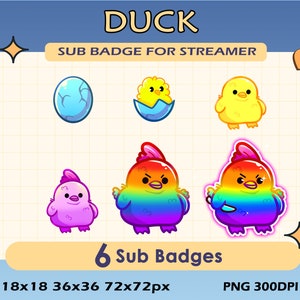 Duck Twitch Sub Badges, 6 Sub Badges Duck Evolution For Streamer, Gamer, Duck Sub Badges Twitch, Discord, Youtube Subscribers