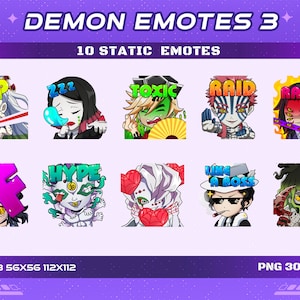 10 Demon Fighter Static Anime Emotes Pack 3, 10 Anime Demon Fighter Emotes Twitch Discord Youtube Emotes Pack 3