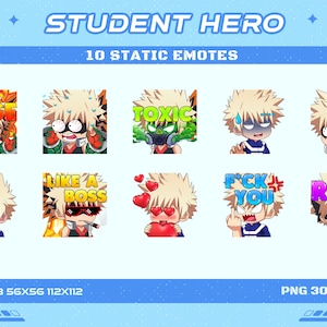 10 Great Explosion Student Hero Static Anime Emotes, 10 School Hero Static Emotes Twitch Discord Youtube Emotes