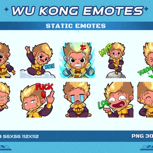 Wu Kong Emotes: Chinese Monkey King, Twitch/Discord/YouTube (PNG Digital Download)
