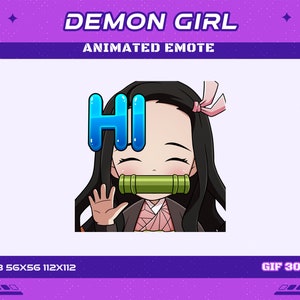 Hi Demon Fighter Girl Animated Anime Emote, Hi Anime Demon Girl Fighter Animated Emote, Twitch Discord Youtube Emote