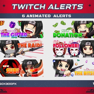 6 Nukenin Crow Ninja Twitch Animierte Warnungen, Neues Sub Neue Spende Neuer Anhänger, Raid Bits Begabte Webm Stream Overlay Anime Animierte Warnung