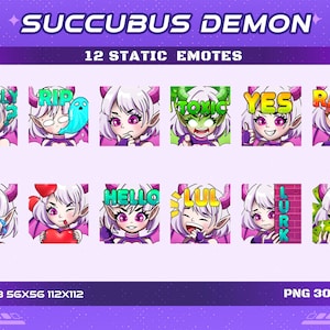 12 Succubus Demon Girl Static Emotes Pack 2, 12 Demon Girl Succubus Wings Horn Static Emotes Twitch Discord Youtube Emotes