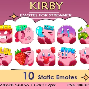 10x Kirby Twitch Pack Emotes, Twitch Discord Youtube Emotes For Cute Kirby Streamers, Lul, Rage Kirby Static Emotes Bundle