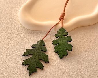 Handcrafted Oak Leaf Leather Bag Charm, Genuine Cowhide Pendant
