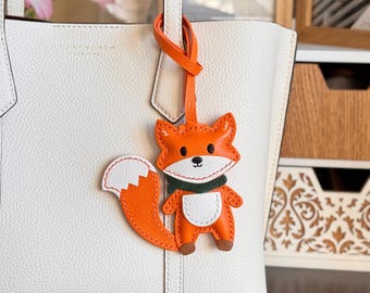 Handmade Fox Leather Keychain, Animal Bag Charm