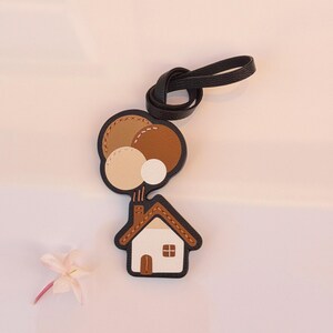 Handmade Leather Bag Charm, Cottage House & Balloon Keychain image 4