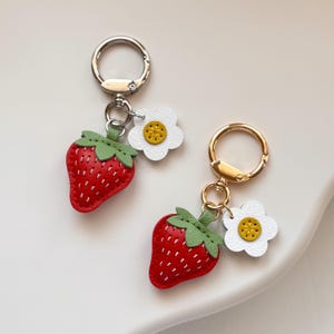 Leather Strawberry Keychain, Handmade Fruit Bag Charm, Cute Purse Accessory, Gift for Her image 3