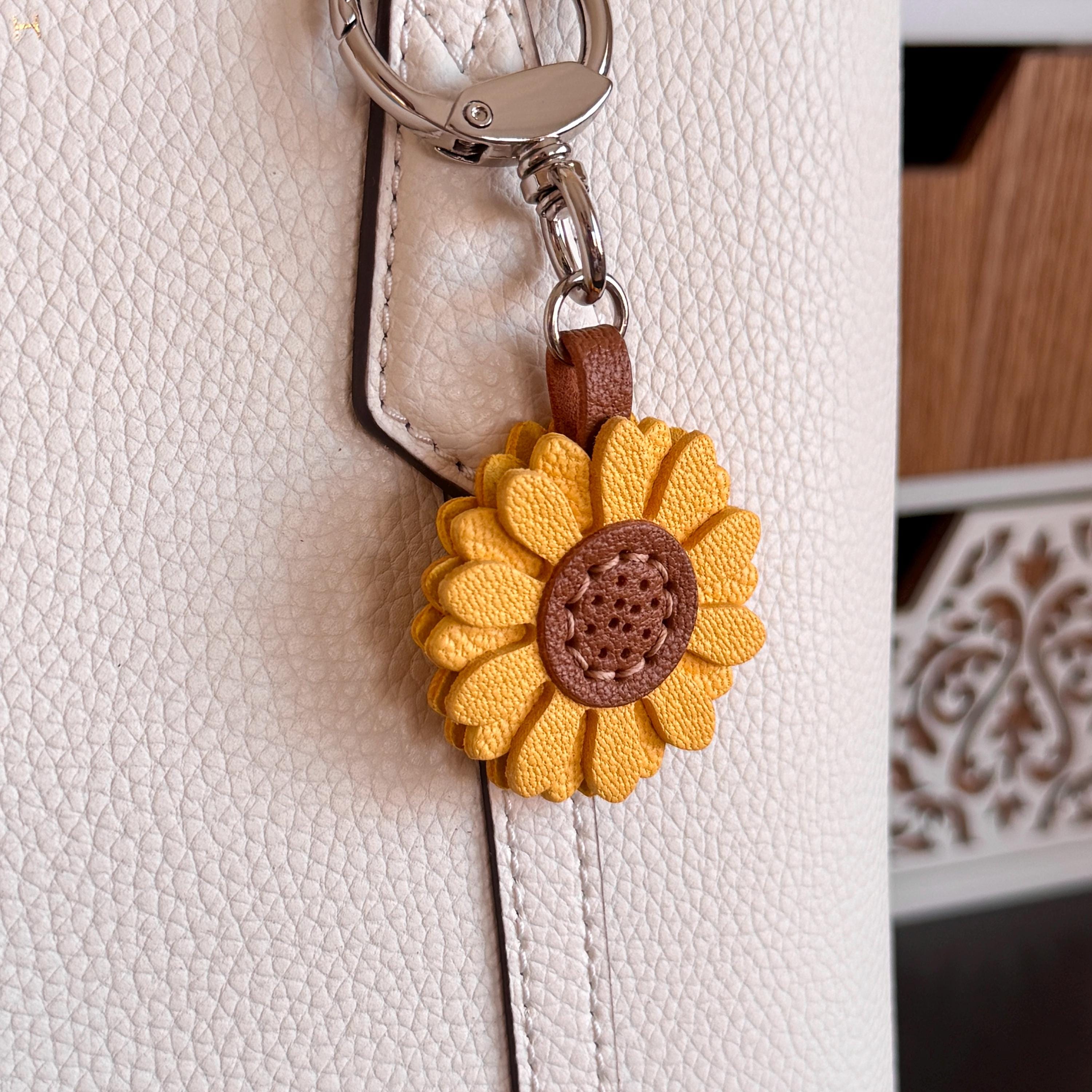 Genuine Leather Sunflower Keychain, Yellow Floral Bag Charm - Etsy