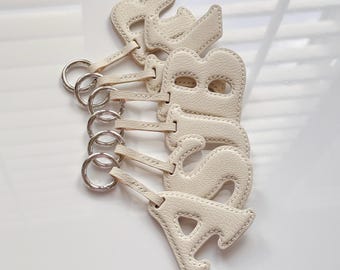 Leather Initial Keychains for Bridesmaids, Personalized Letter Bag Charms, Bridal Shower Favors