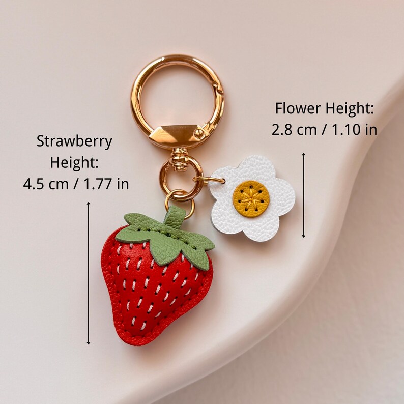 Leather Strawberry Keychain, Handmade Fruit Bag Charm, Cute Purse Accessory, Gift for Her image 2