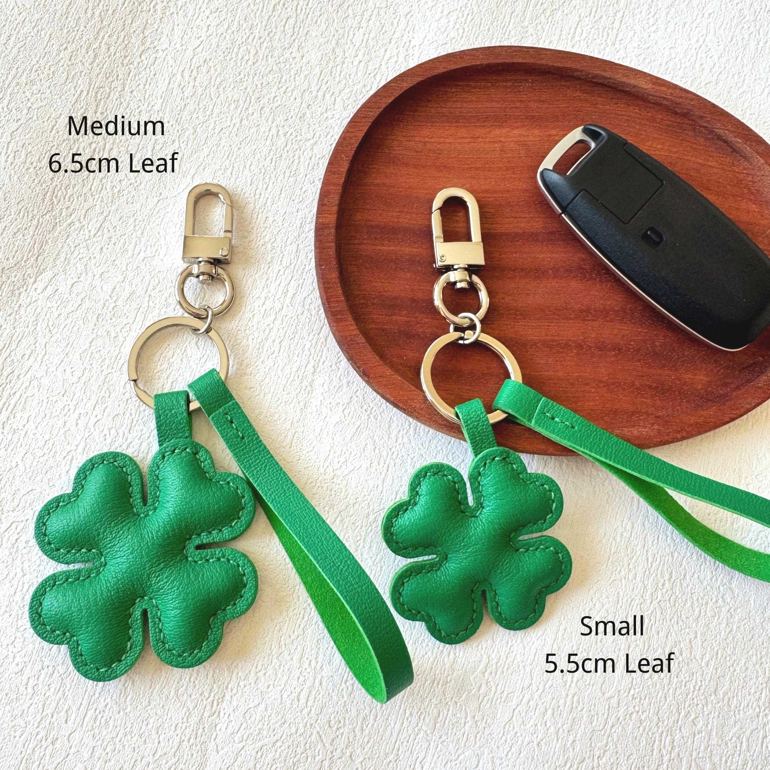 Handmade Goat Leather Four Leaf Clover Keychain, Lucky Bag Charm
