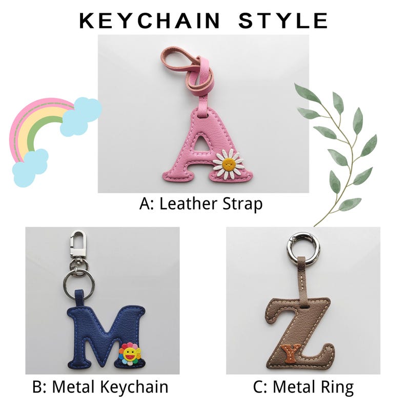 Llavero con inicial de cuero personalizado para bolso, llavero con lazo hecho a mano imagen 10