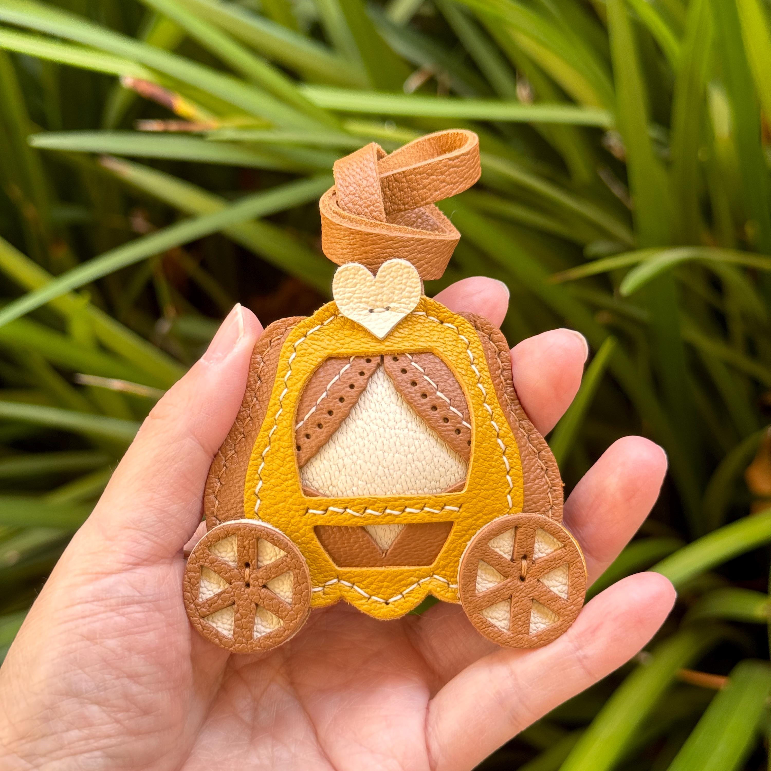 Leather Pumpkin Coach Bag Charm, Fairytale Keychain Accessory - Etsy
