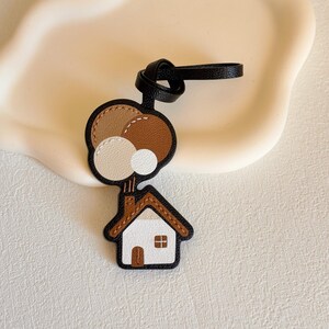 Handmade Leather Bag Charm, Cottage House & Balloon Keychain image 6